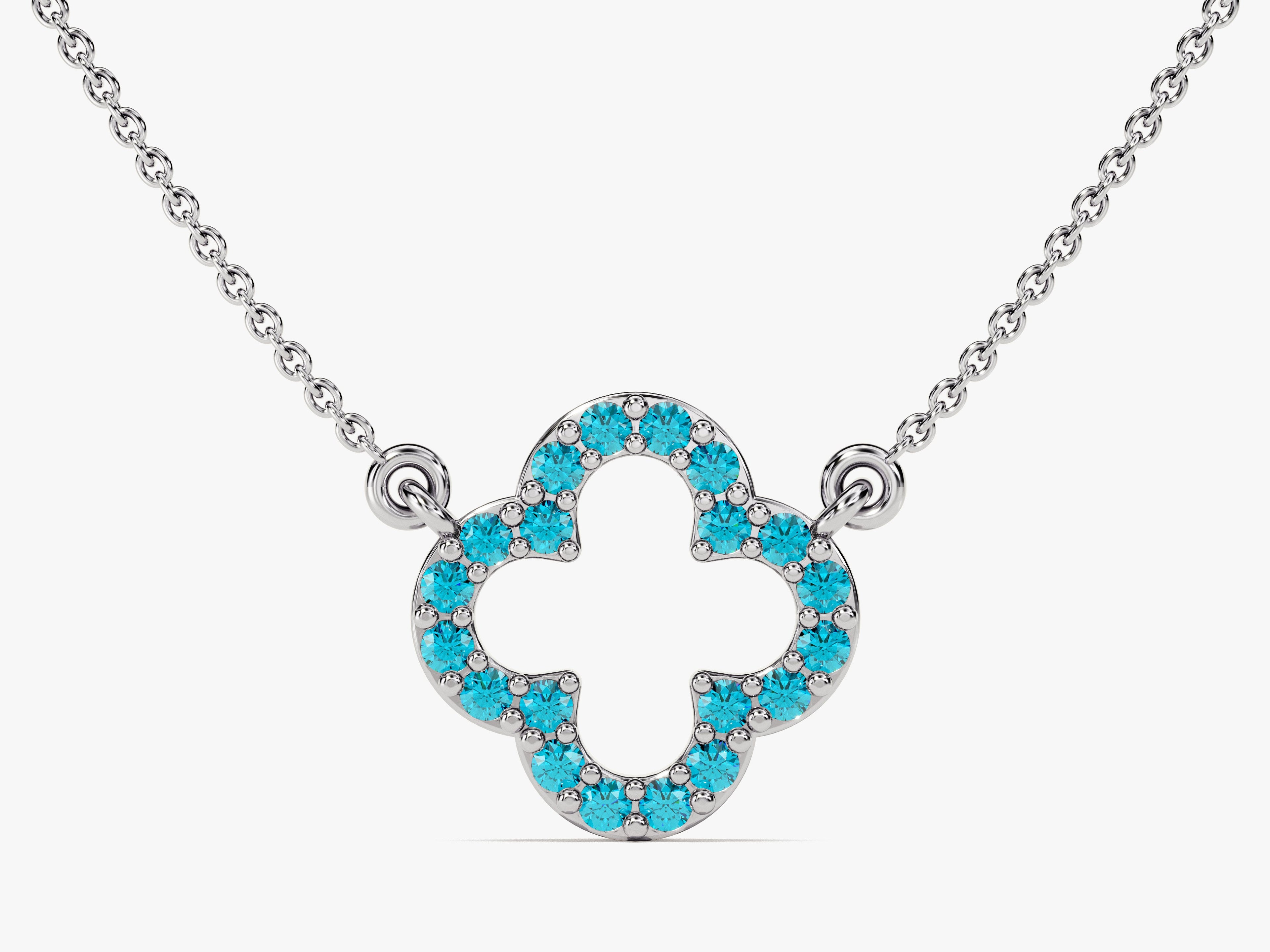 Open Clover Blue Topaz Birthstone Necklace