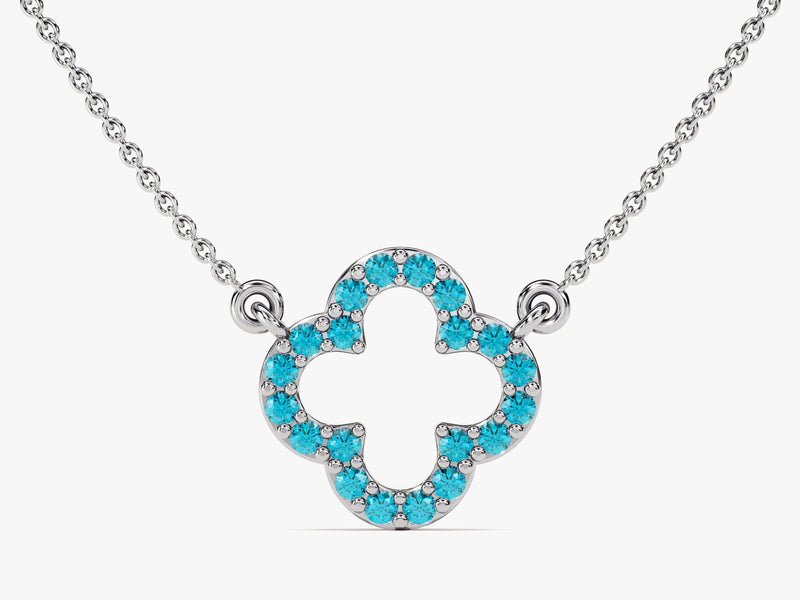 Open Clover Blue Topaz Birthstone Necklace