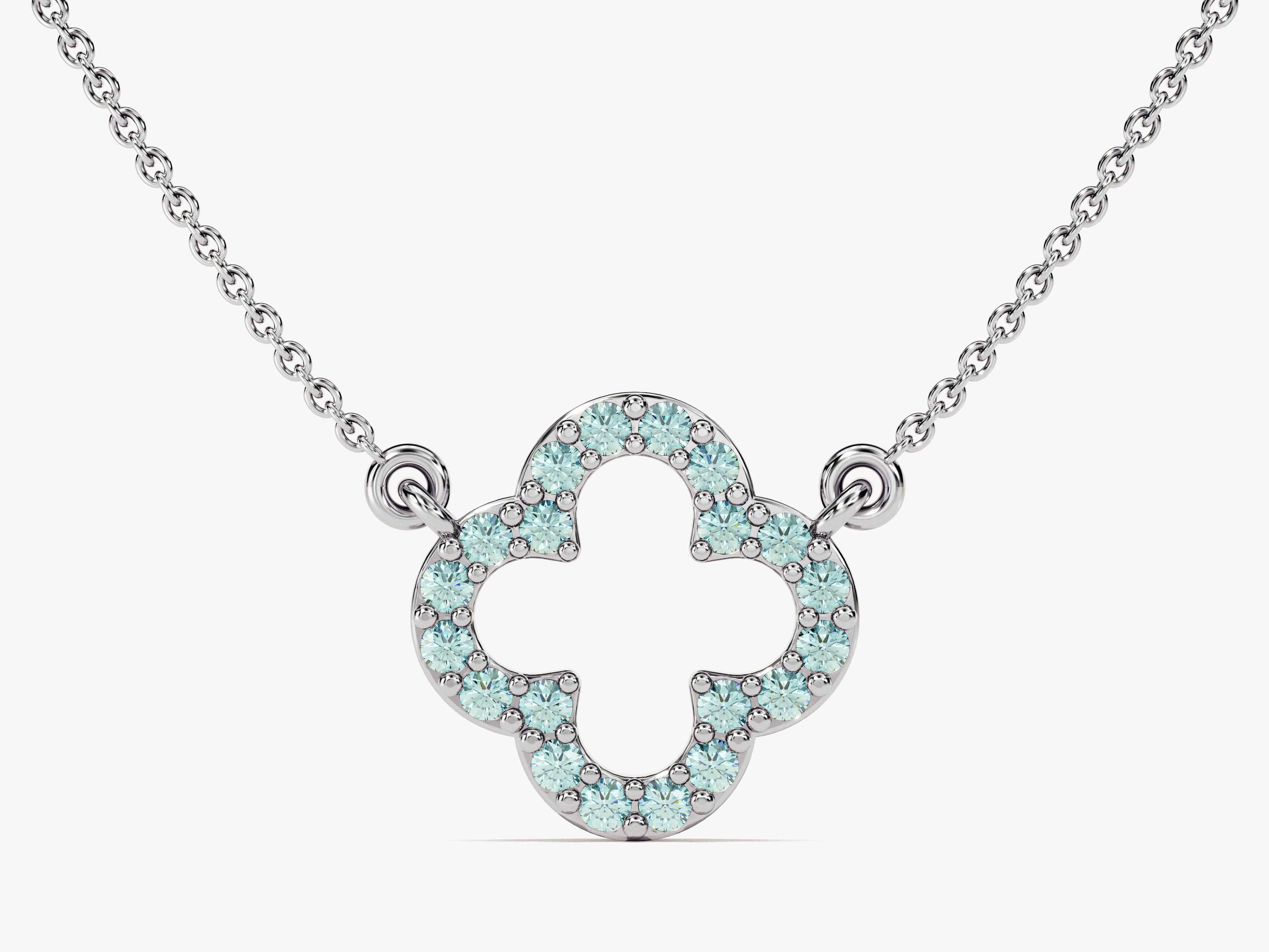 Open Clover Aquamarine Birthstone Necklace