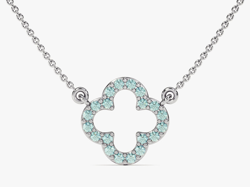 Open Clover Aquamarine Birthstone Necklace