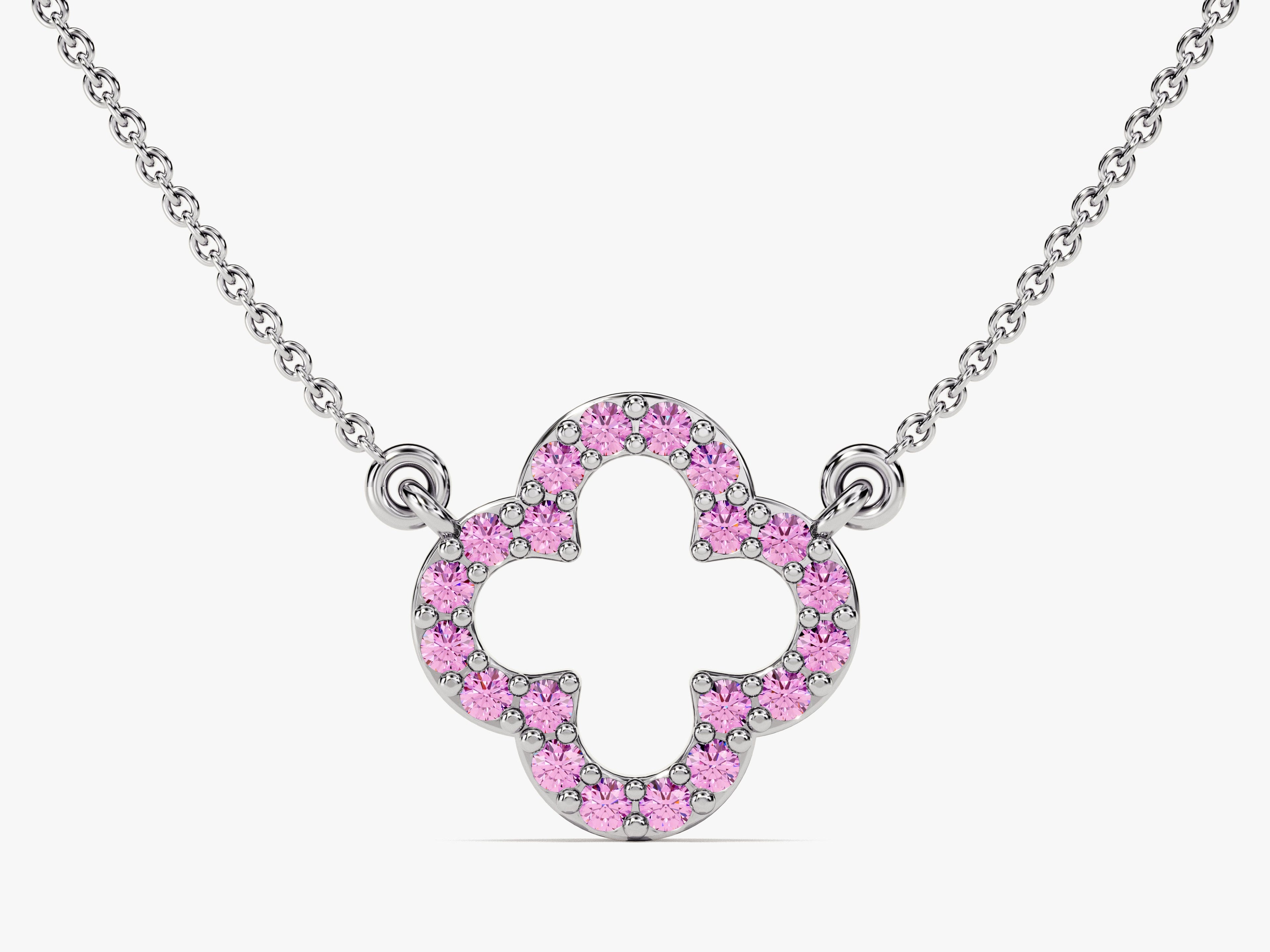 Open Clover Pink Tourmaline Birthstone Necklace
