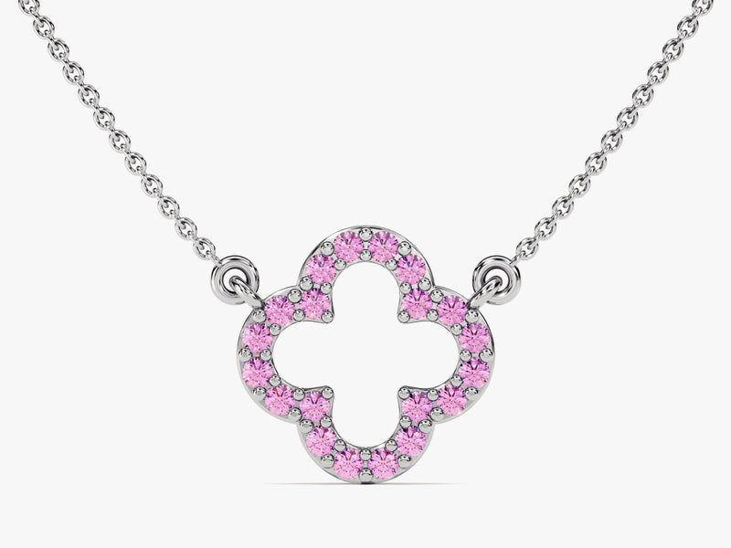 Open Clover Pink Tourmaline Birthstone Necklace