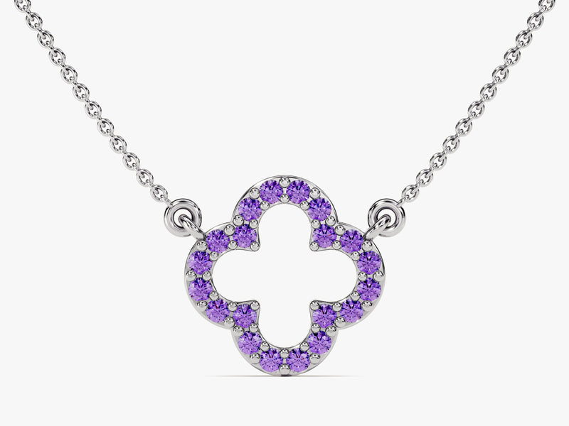 Open Clover Amethyst Birthstone Necklace