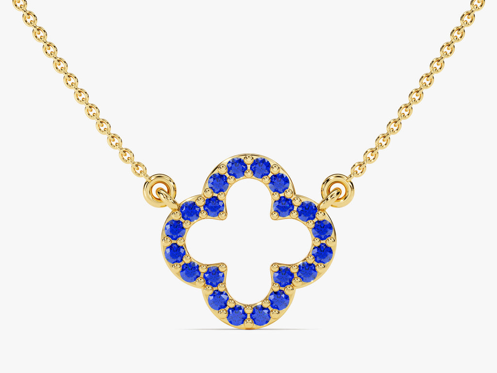 Open Clover Sapphire Birthstone Necklace