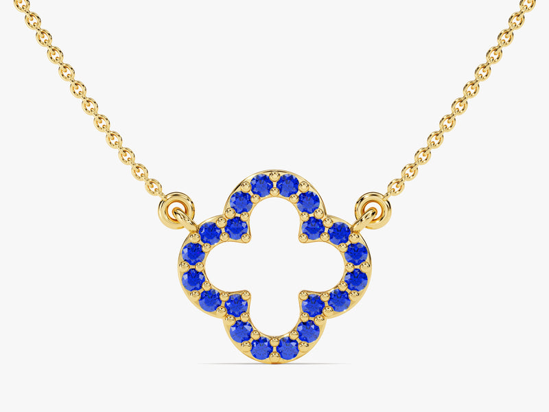 Open Clover Sapphire Birthstone Necklace