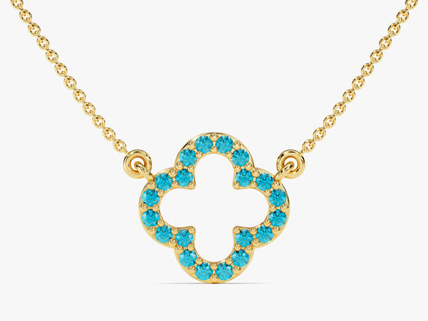 Open Clover Blue Topaz Birthstone Necklace