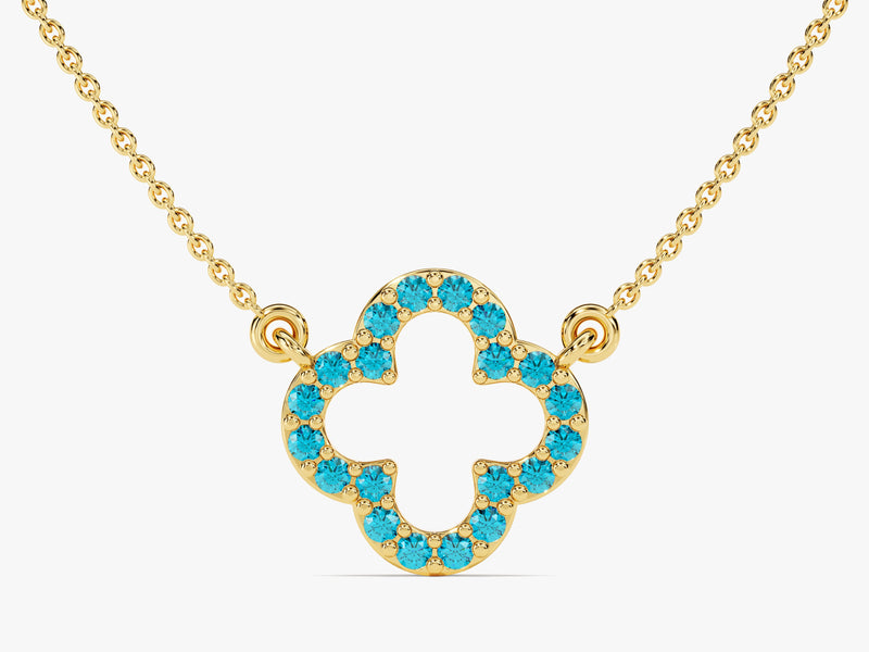 Open Clover Blue Topaz Birthstone Necklace