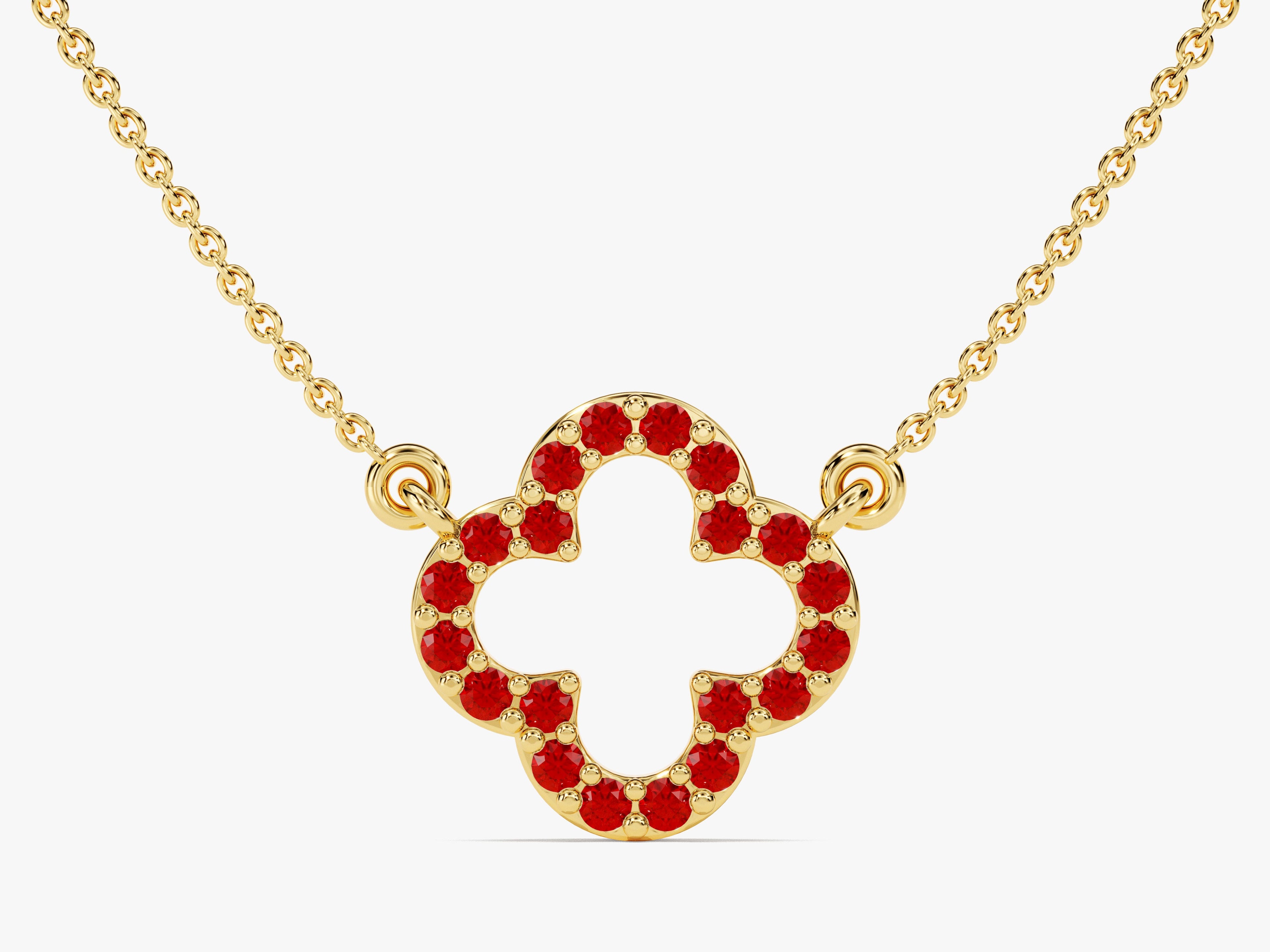 Open Clover Ruby Birthstone Necklace