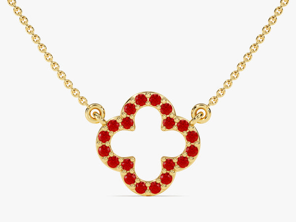 Open Clover Ruby Birthstone Necklace