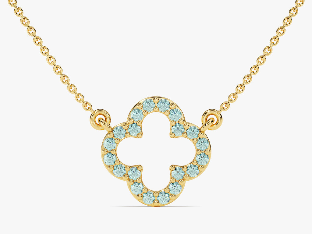 Open Clover Aquamarine Birthstone Necklace