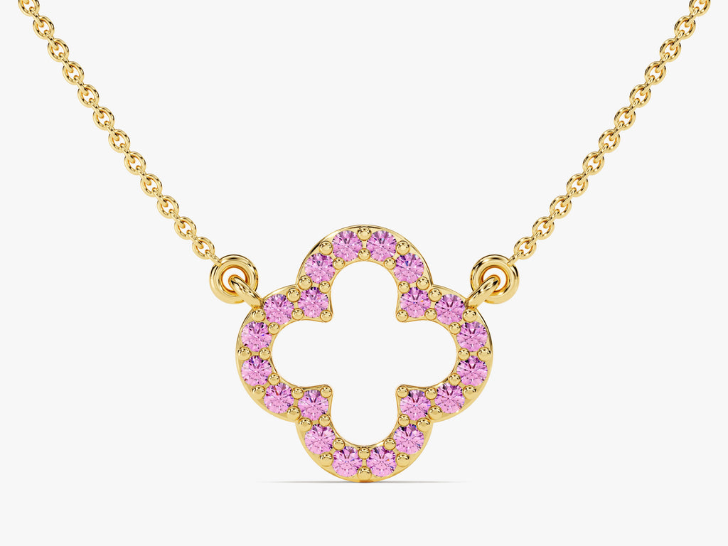 Open Clover Pink Tourmaline Birthstone Necklace