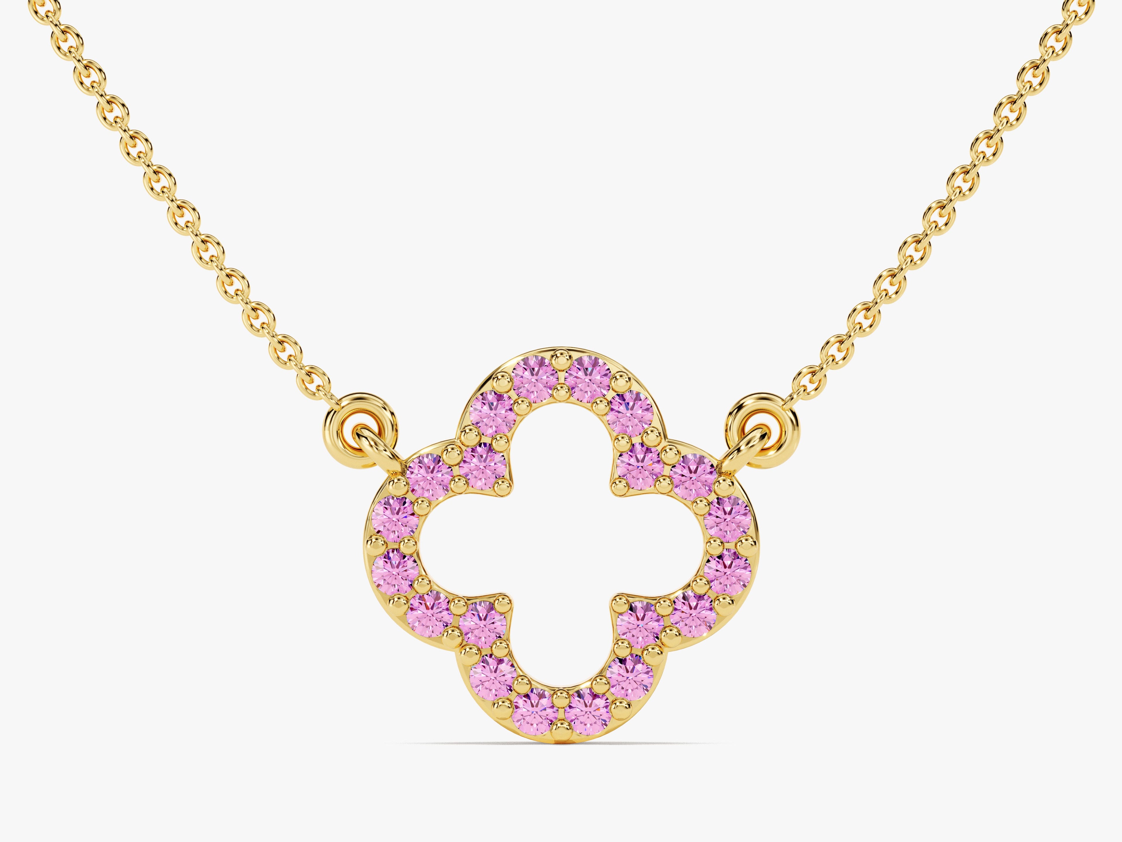 Open Clover Pink Tourmaline Birthstone Necklace