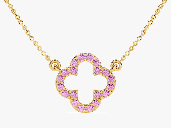 Open Clover Pink Tourmaline Birthstone Necklace