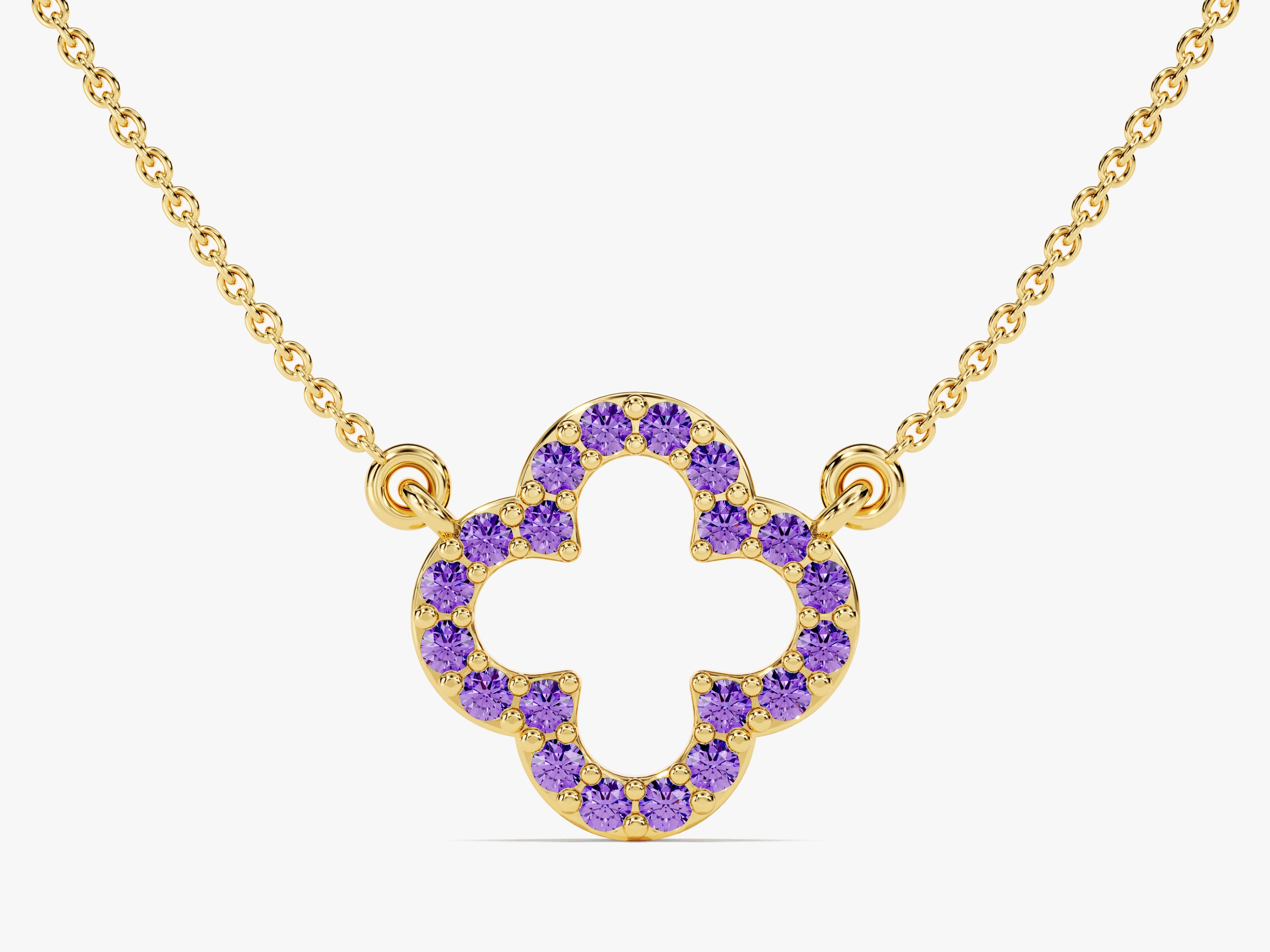 Open Clover Amethyst Birthstone Necklace
