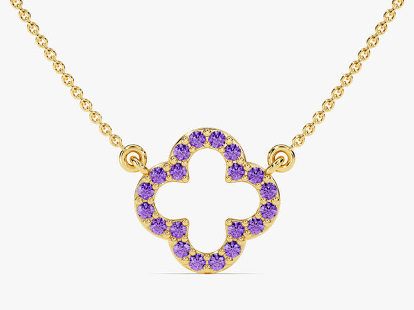 Open Clover Amethyst Birthstone Necklace