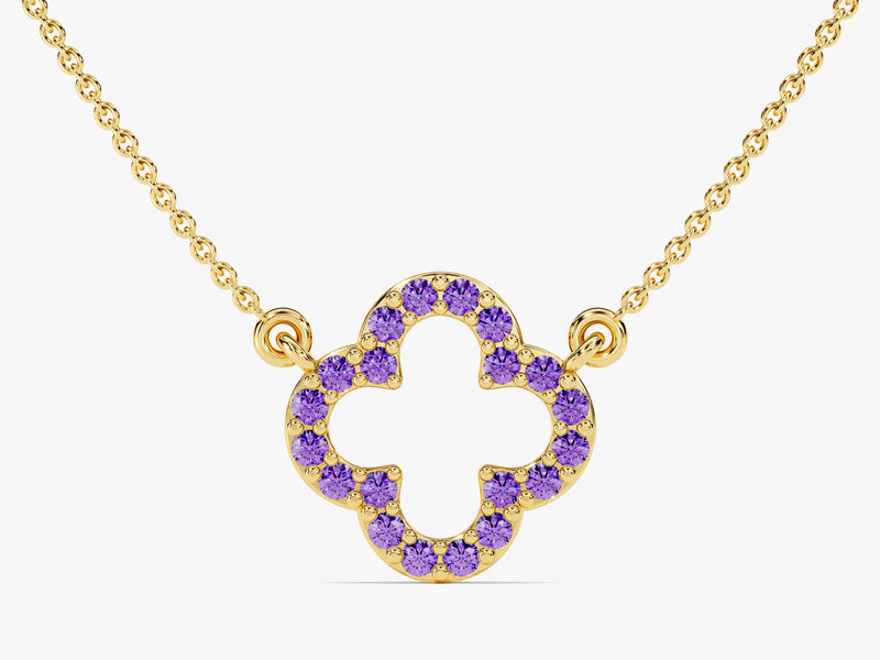 Open Clover Amethyst Birthstone Necklace