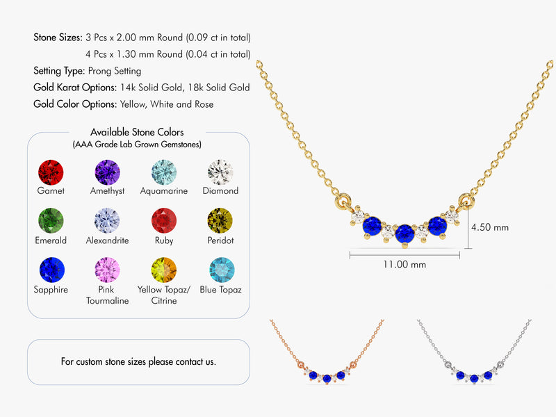 Curved Cluster Sapphire Birthstone Necklace