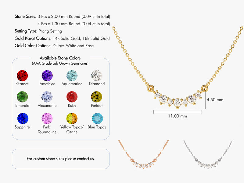 Curved Cluster Diamond Birthstone Necklace