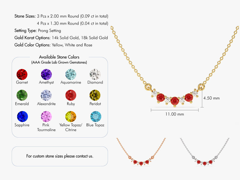 Curved Cluster Ruby Birthstone Necklace