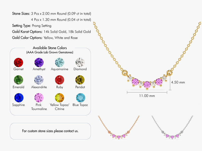 Curved Cluster Pink Tourmaline Birthstone Necklace