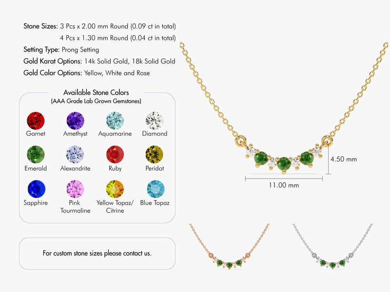 Curved Cluster Emerald Birthstone Necklace