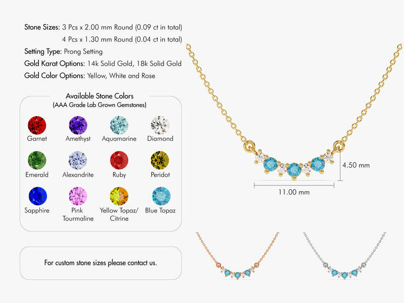 Curved Cluster Blue Topaz Birthstone Necklace