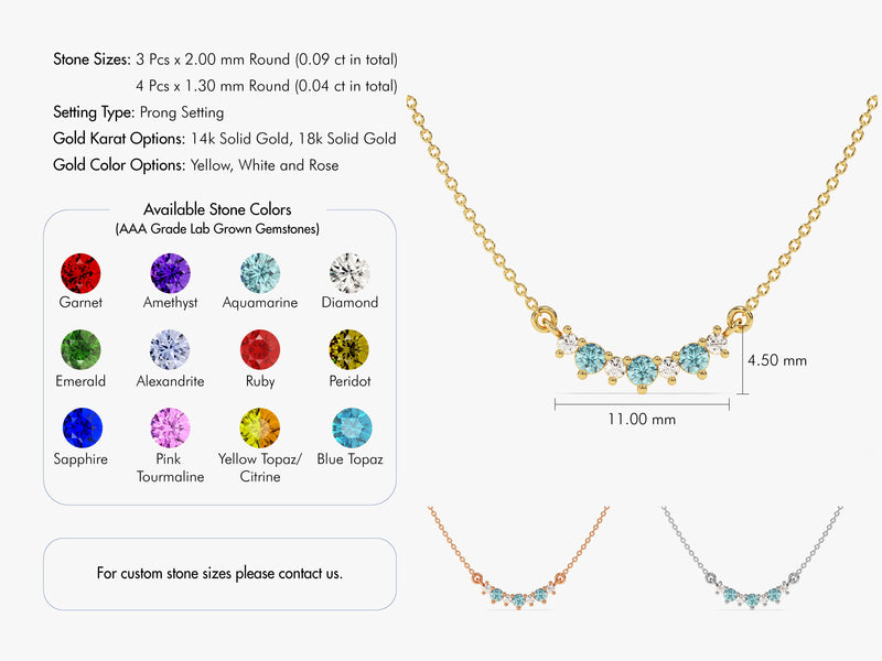 Curved Cluster Aquamarine Birthstone Necklace