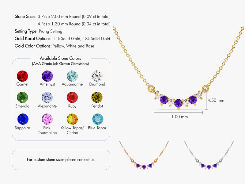 Curved Cluster Amethyst Birthstone Necklace