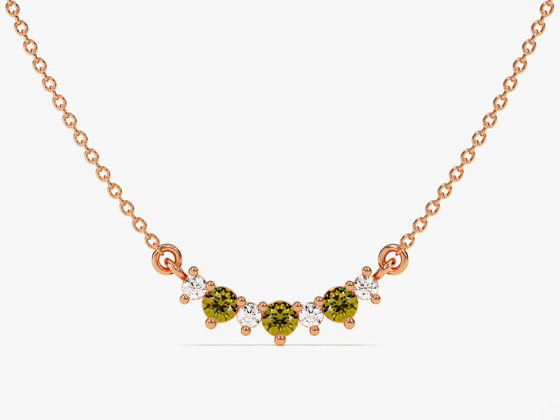 Curved Cluster Peridot Birthstone Necklace