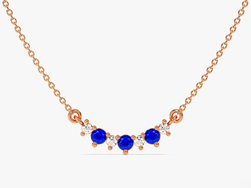 Curved Cluster Sapphire Birthstone Necklace