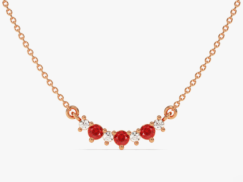 Curved Cluster Ruby Birthstone Necklace