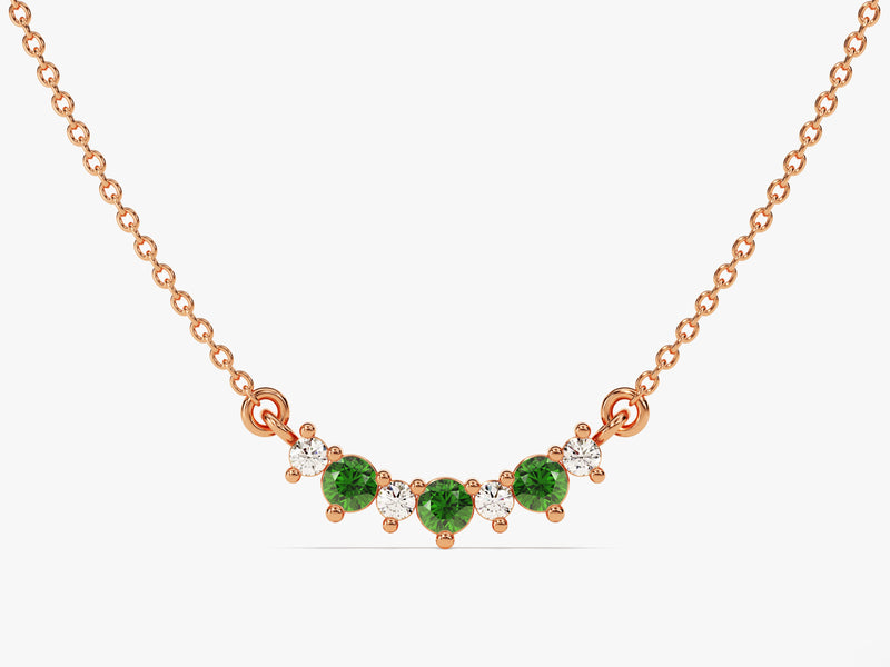 Curved Cluster Emerald Birthstone Necklace