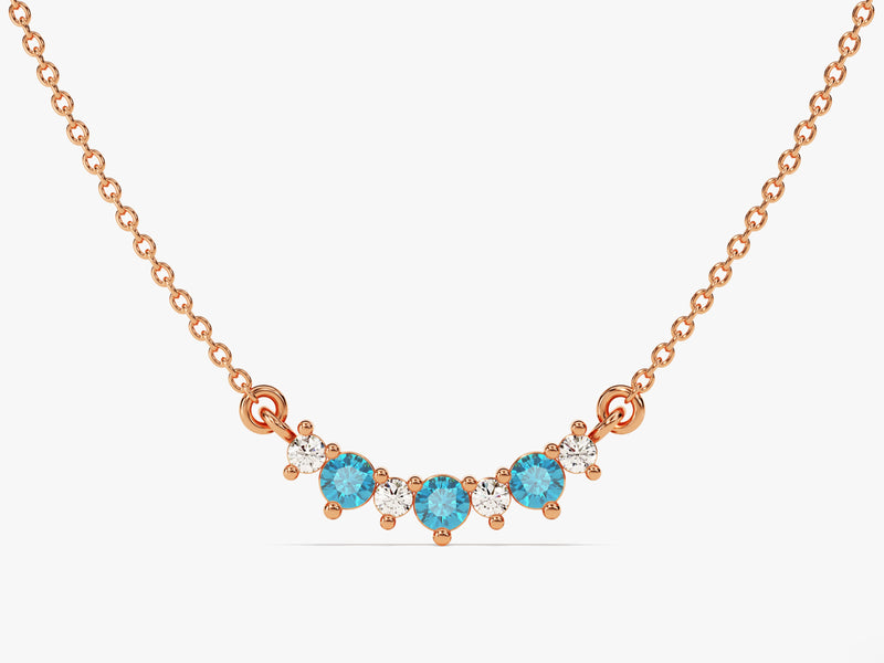 Curved Cluster Blue Topaz Birthstone Necklace