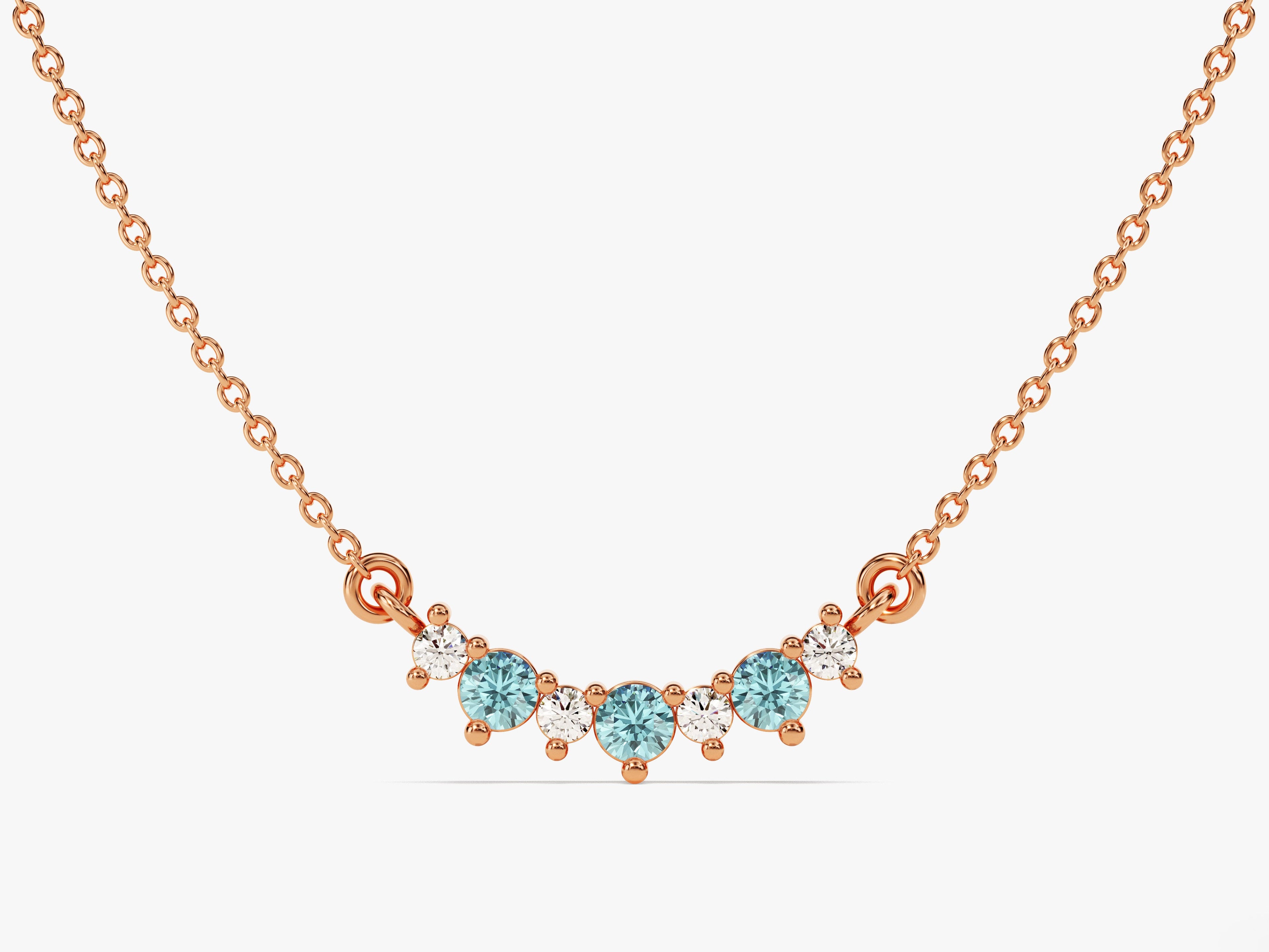 Curved Cluster Aquamarine Birthstone Necklace
