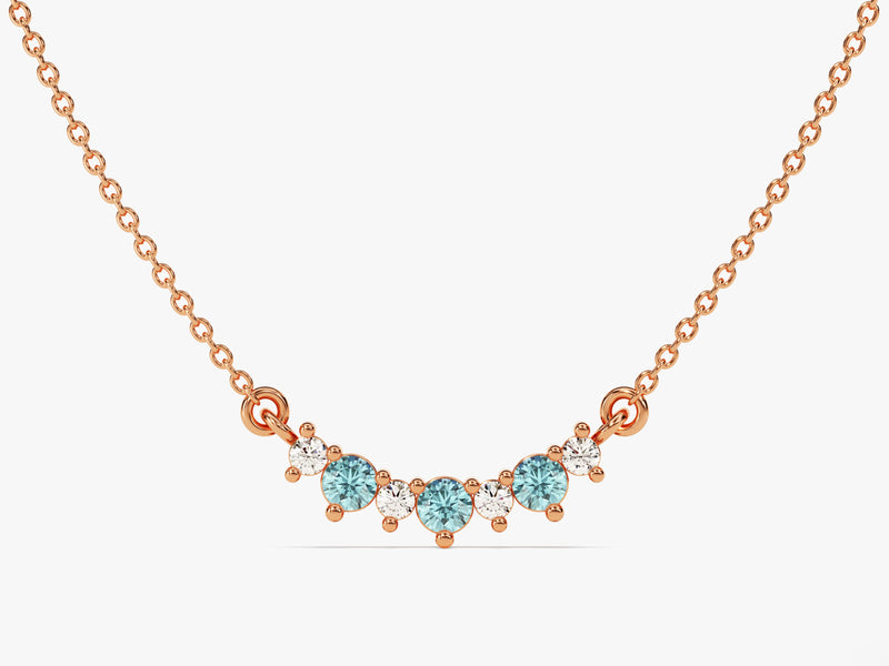 Curved Cluster Aquamarine Birthstone Necklace