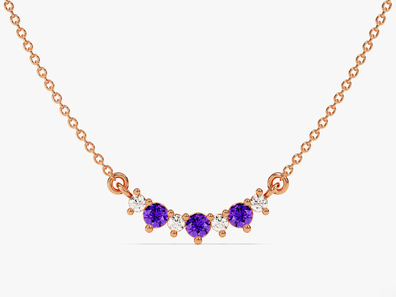 Curved Cluster Amethyst Birthstone Necklace