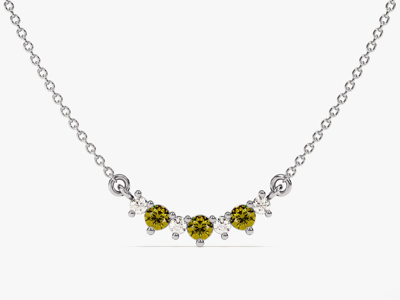 Curved Cluster Peridot Birthstone Necklace