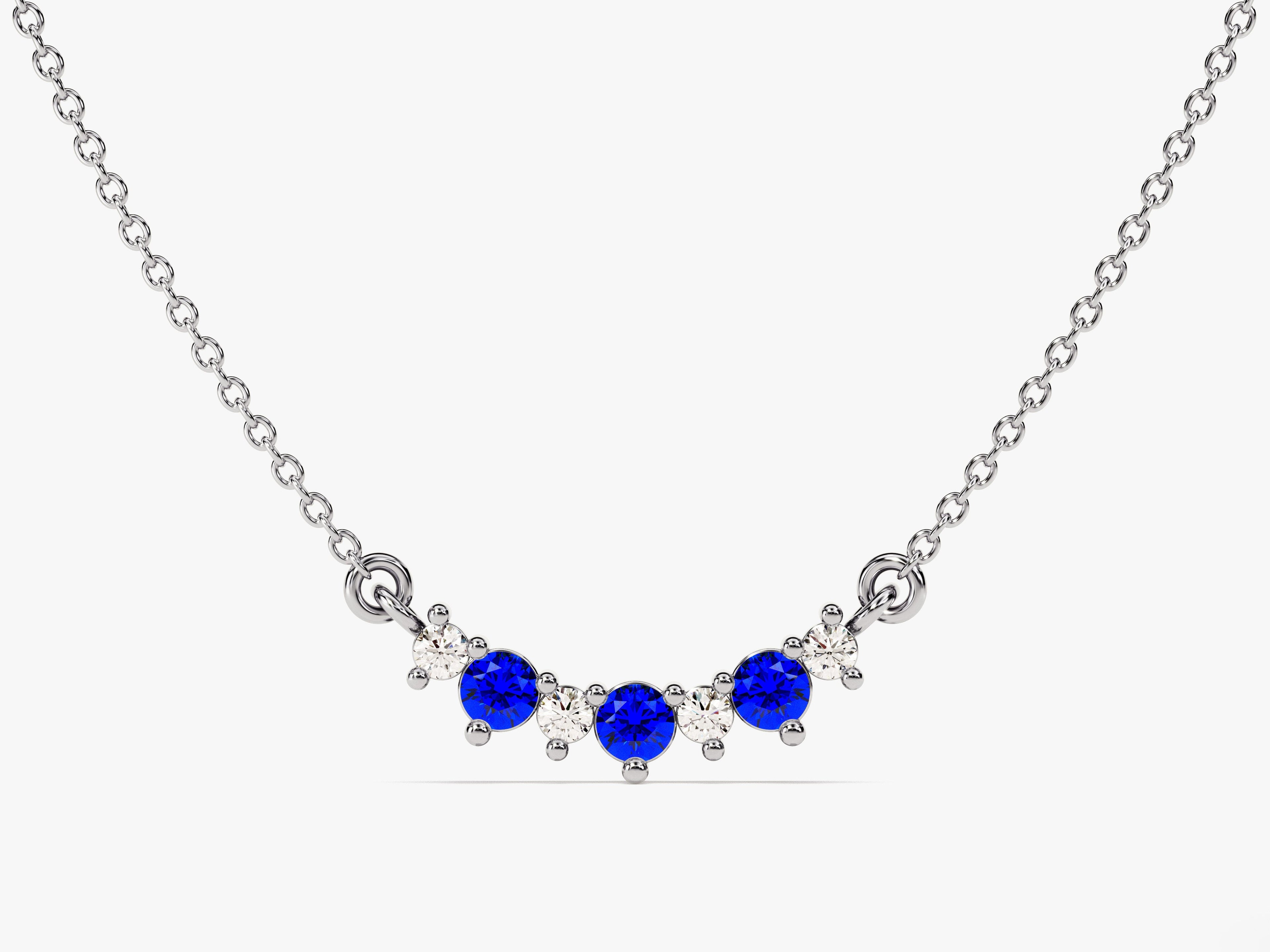 Curved Cluster Sapphire Birthstone Necklace