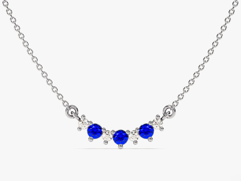 Curved Cluster Sapphire Birthstone Necklace