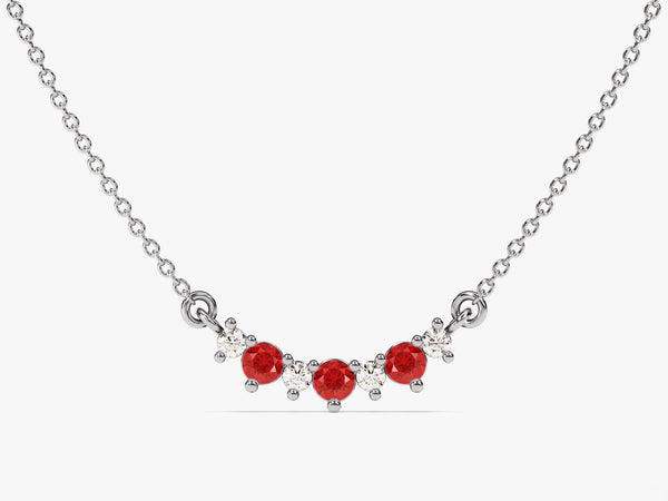 Curved Cluster Ruby Birthstone Necklace