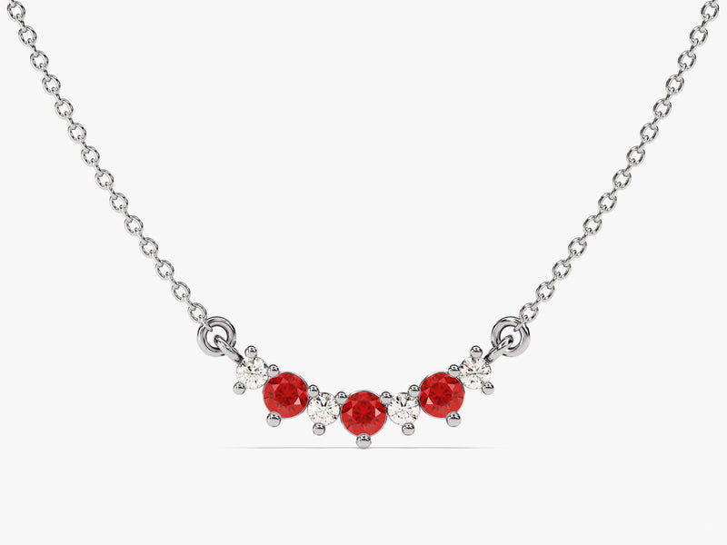 Curved Cluster Ruby Birthstone Necklace