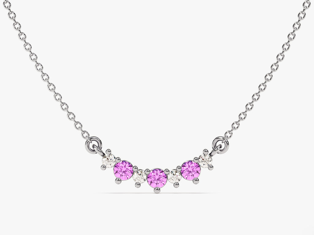Curved Cluster Pink Tourmaline Birthstone Necklace