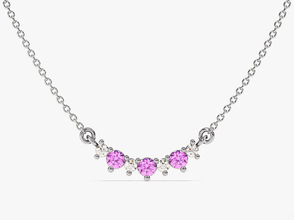 Curved Cluster Pink Tourmaline Birthstone Necklace