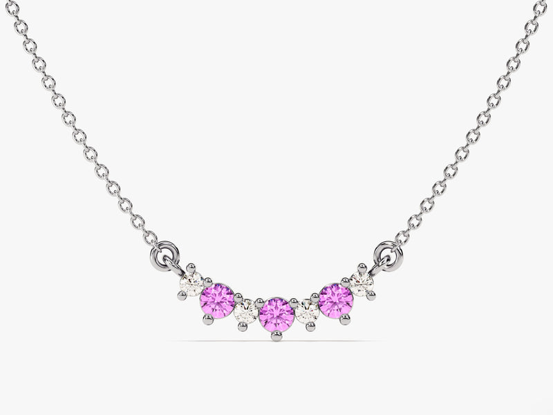 Curved Cluster Pink Tourmaline Birthstone Necklace