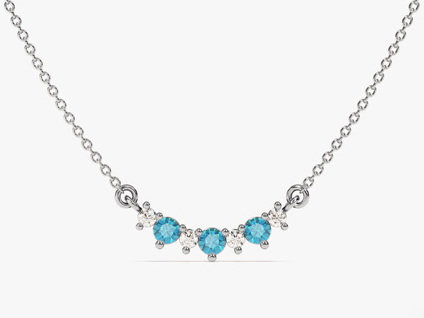 Curved Cluster Blue Topaz Birthstone Necklace