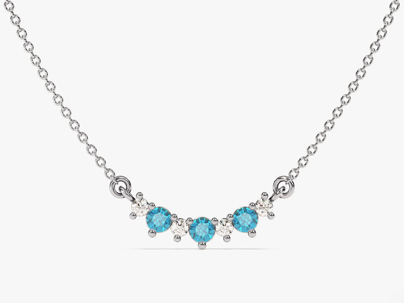 Curved Cluster Blue Topaz Birthstone Necklace