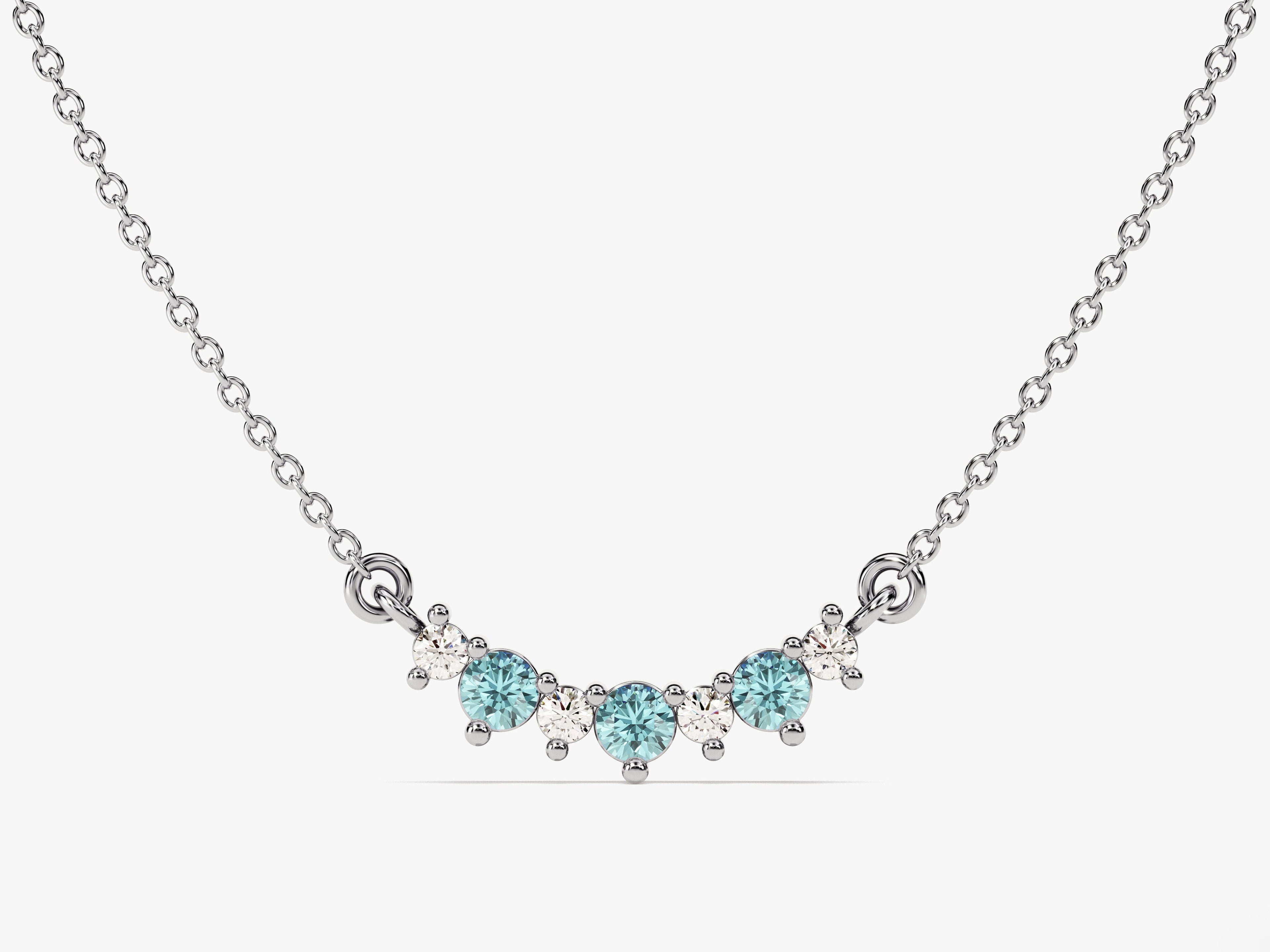 Curved Cluster Aquamarine Birthstone Necklace