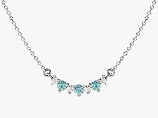 Curved Cluster Aquamarine Birthstone Necklace