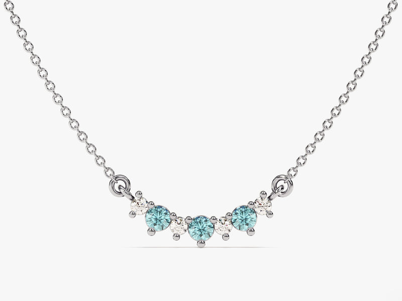 Curved Cluster Aquamarine Birthstone Necklace