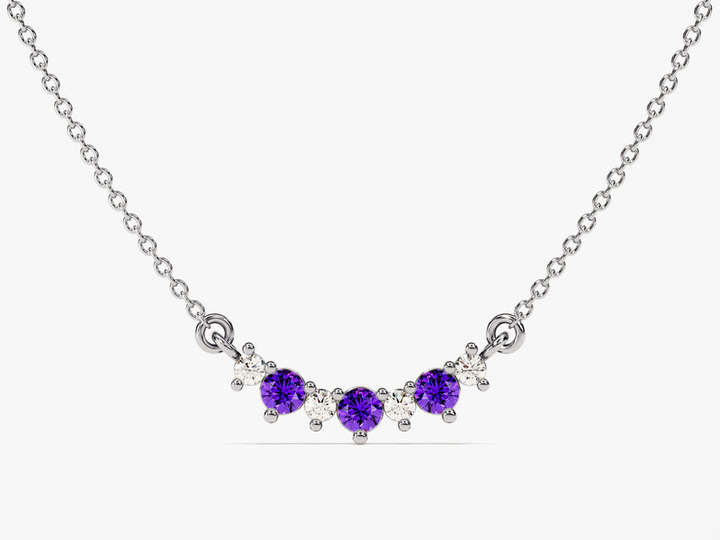 Curved Cluster Amethyst Birthstone Necklace